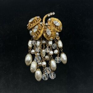 Vintage “Original by Robert” Faux Pearl & Crystal Dangle Brooch, 1960s Rare